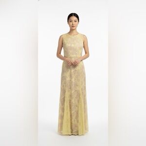 BCBG Yellow Floral Lace Prom Dress